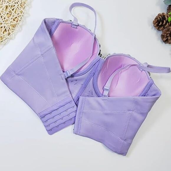 NWOT Purple Sparkly Rhinestone Bustier Crop Top Corset 36B (GORGEOUS!!) - Picture 2 of 12